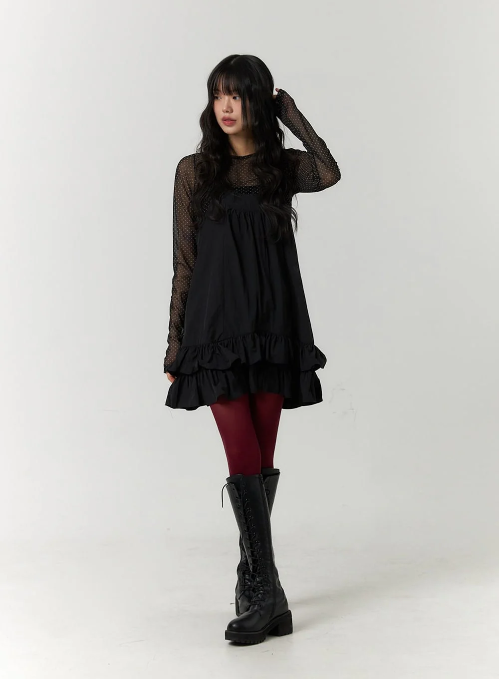 Mesh Polka Dot Long Sleeve Top CF406 - Image 3