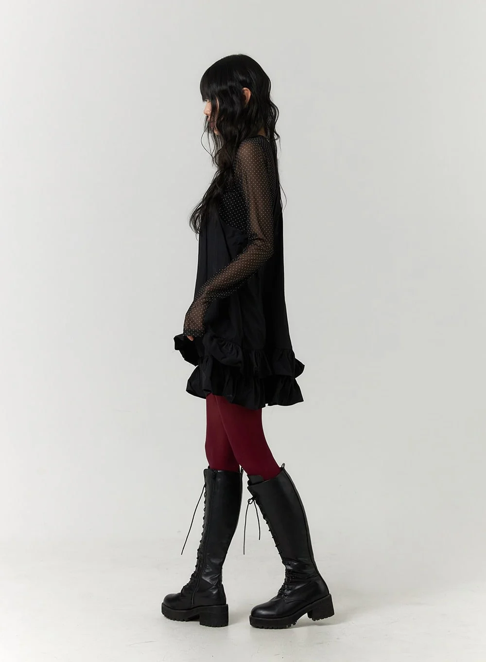 Mesh Polka Dot Long Sleeve Top CF406 - Image 4