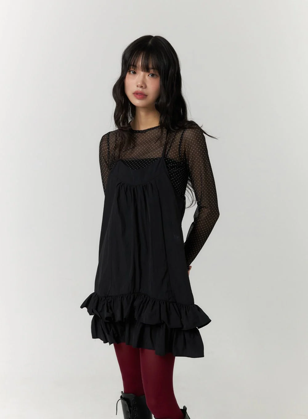 Mesh Polka Dot Long Sleeve Top CF406 - Image 5