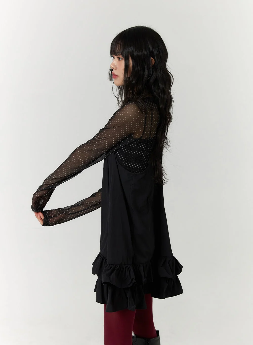 Mesh Polka Dot Long Sleeve Top CF406 - Image 6