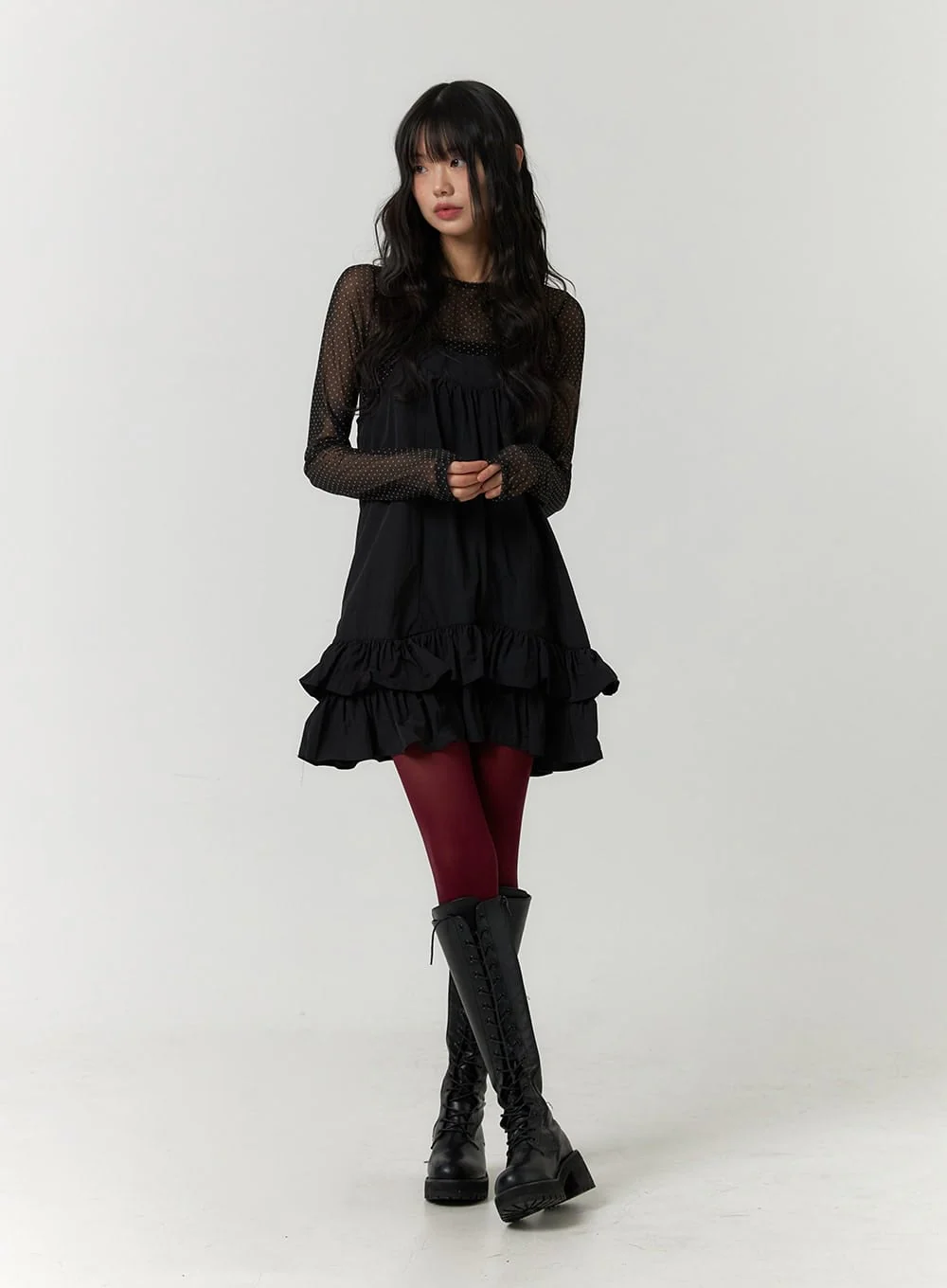 Mesh Polka Dot Long Sleeve Top CF406 - Image 7