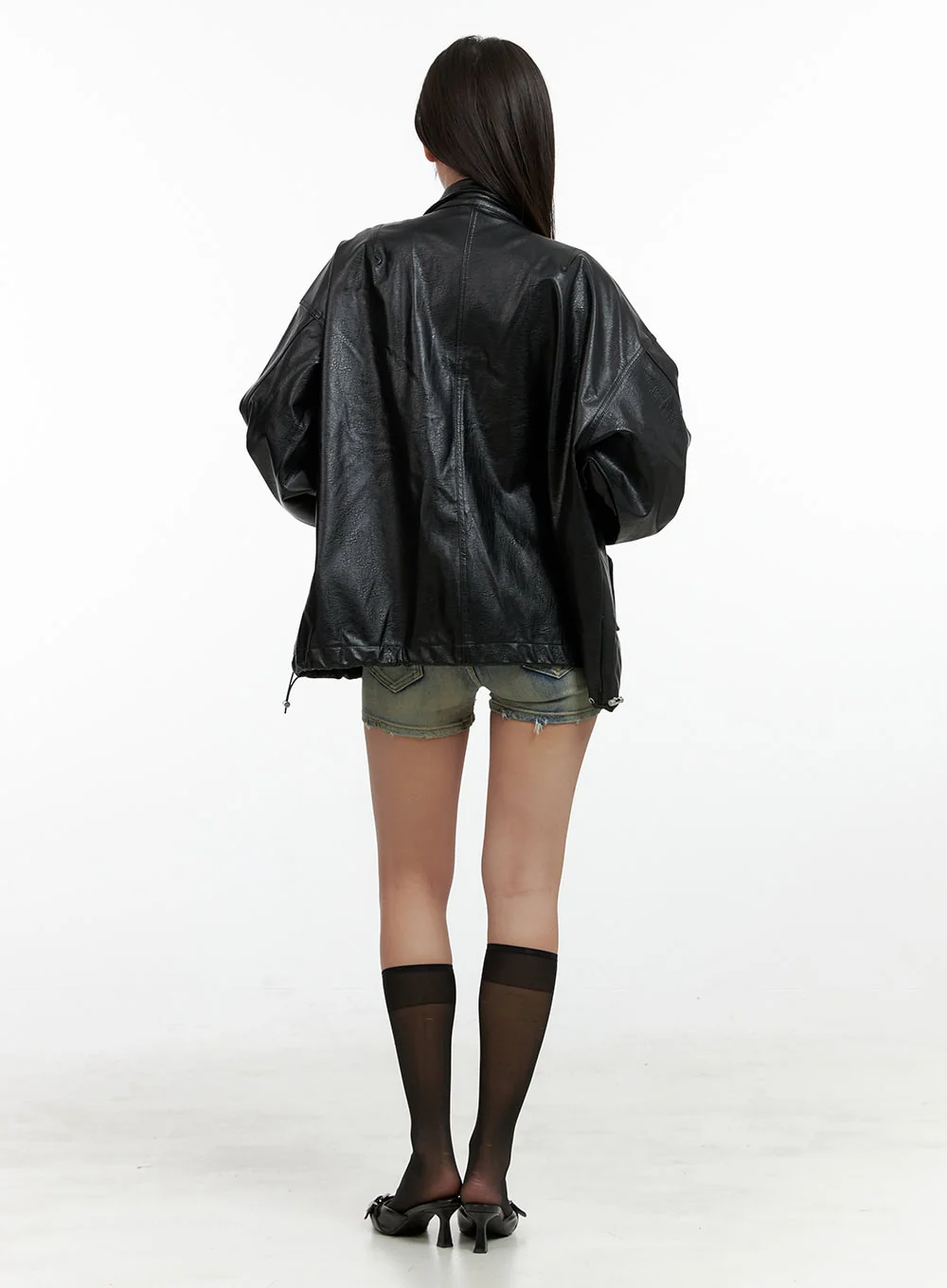 Oversize Zip-Up Faux Leather Jacket OL408 - Image 3
