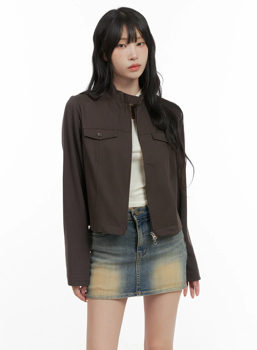 Pocket Zip-Up Solid Jacket CG421 - Image 3