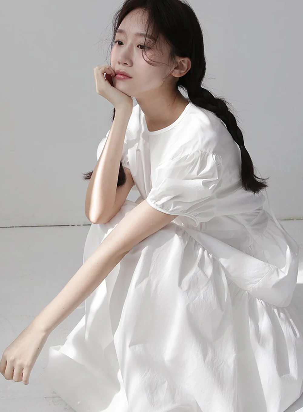 Puff Sleeve Dress with Ribbon Back - Image 3