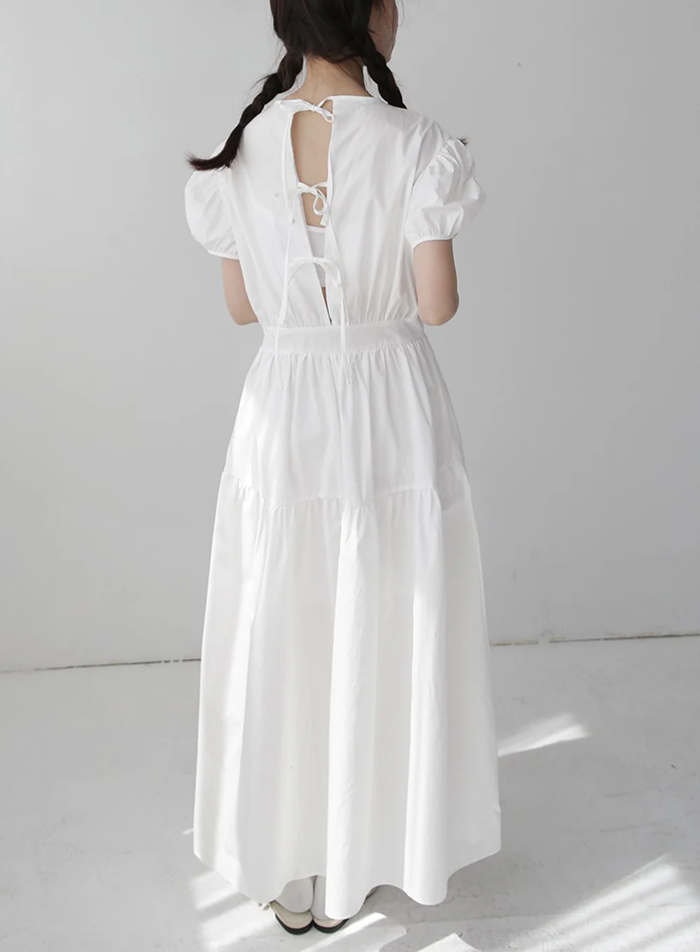 Puff Sleeve Dress with Ribbon Back - Image 6