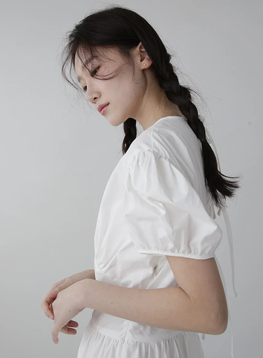 Puff Sleeve Dress with Ribbon Back - Image 9