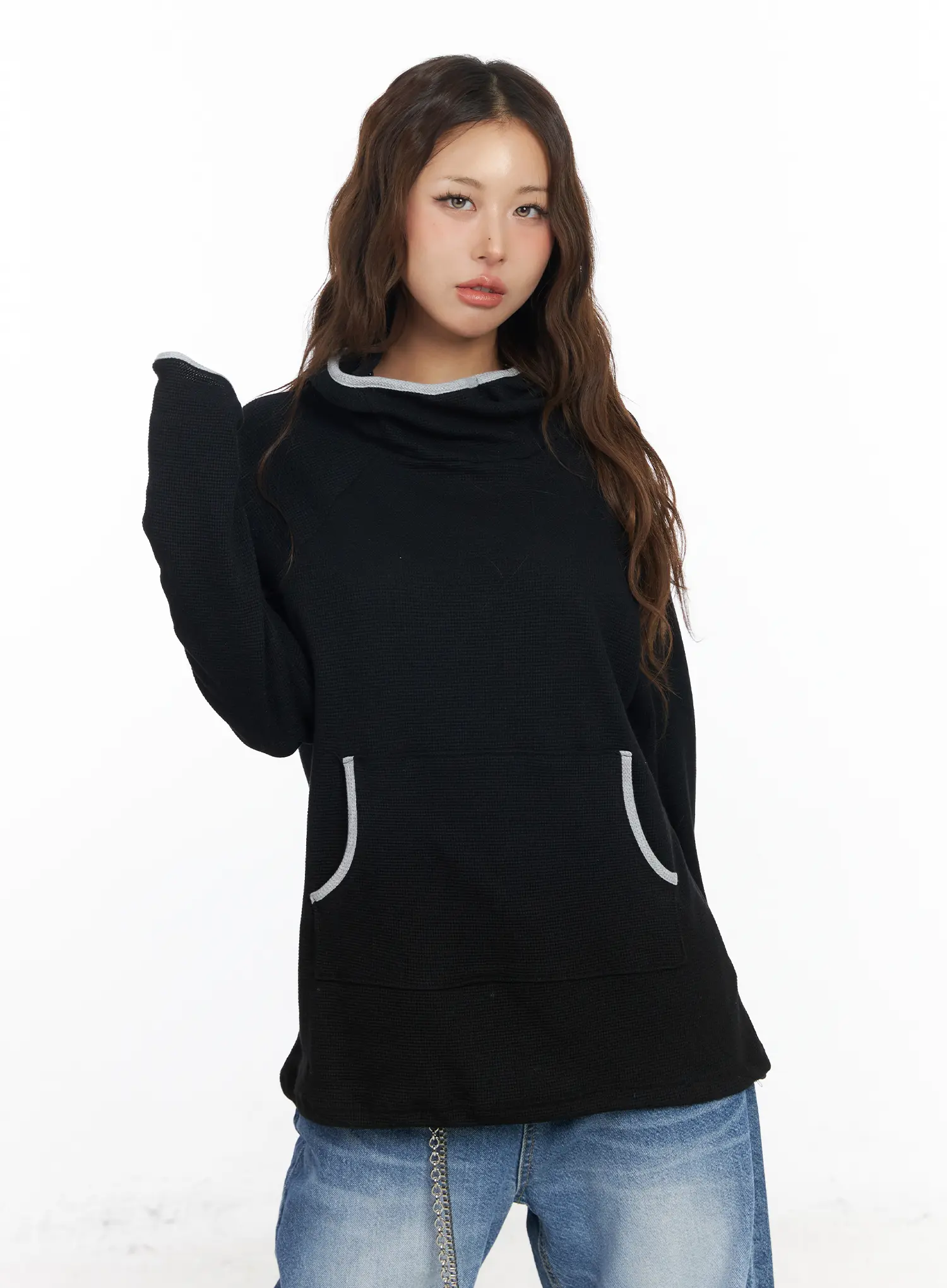 Relaxed-Fit Contrast Hoodie CF513 - Image 11