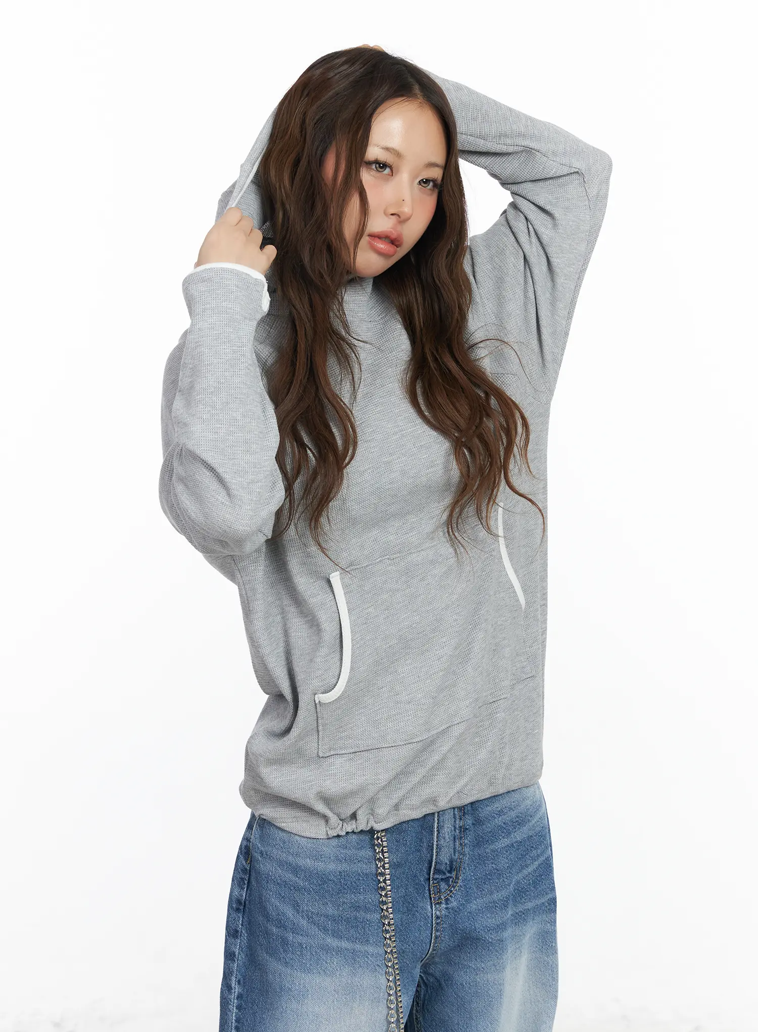 Relaxed-Fit Contrast Hoodie CF513 - Image 12