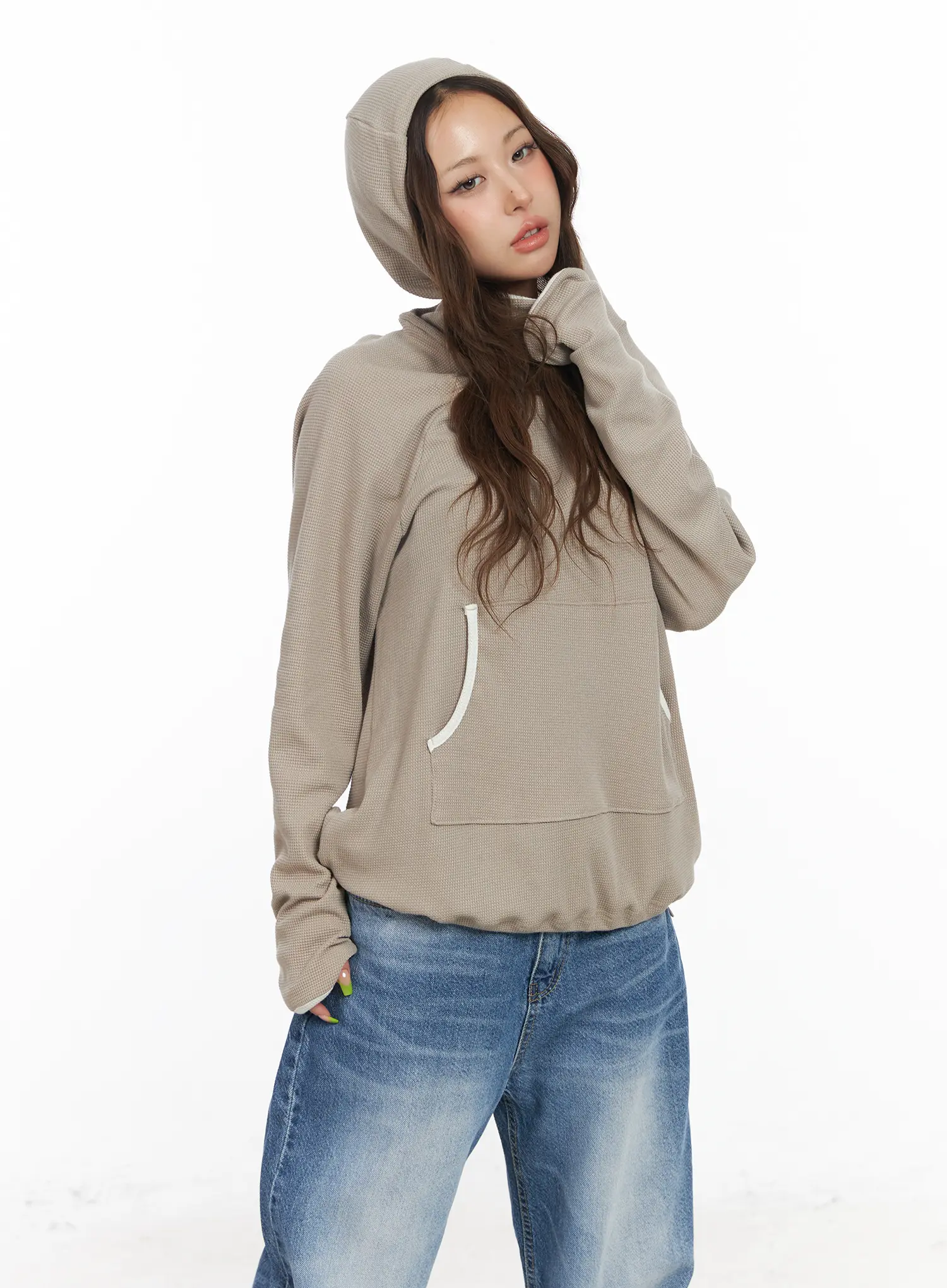 Relaxed-Fit Contrast Hoodie CF513 - Image 7