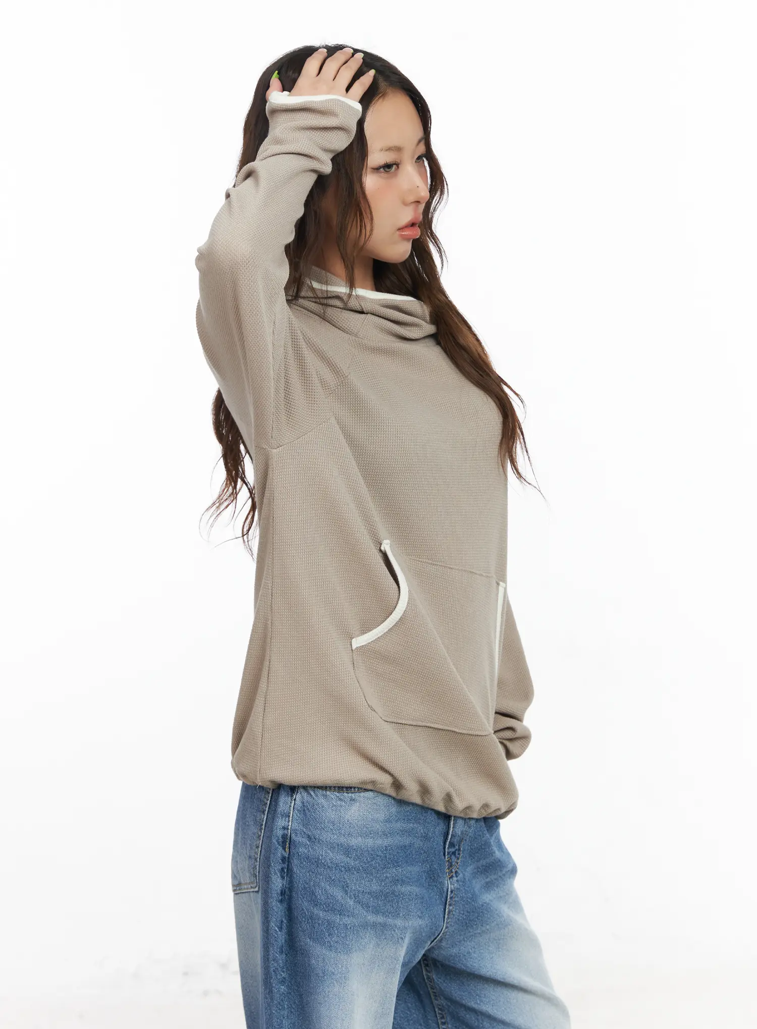 Relaxed-Fit Contrast Hoodie CF513 - Image 8
