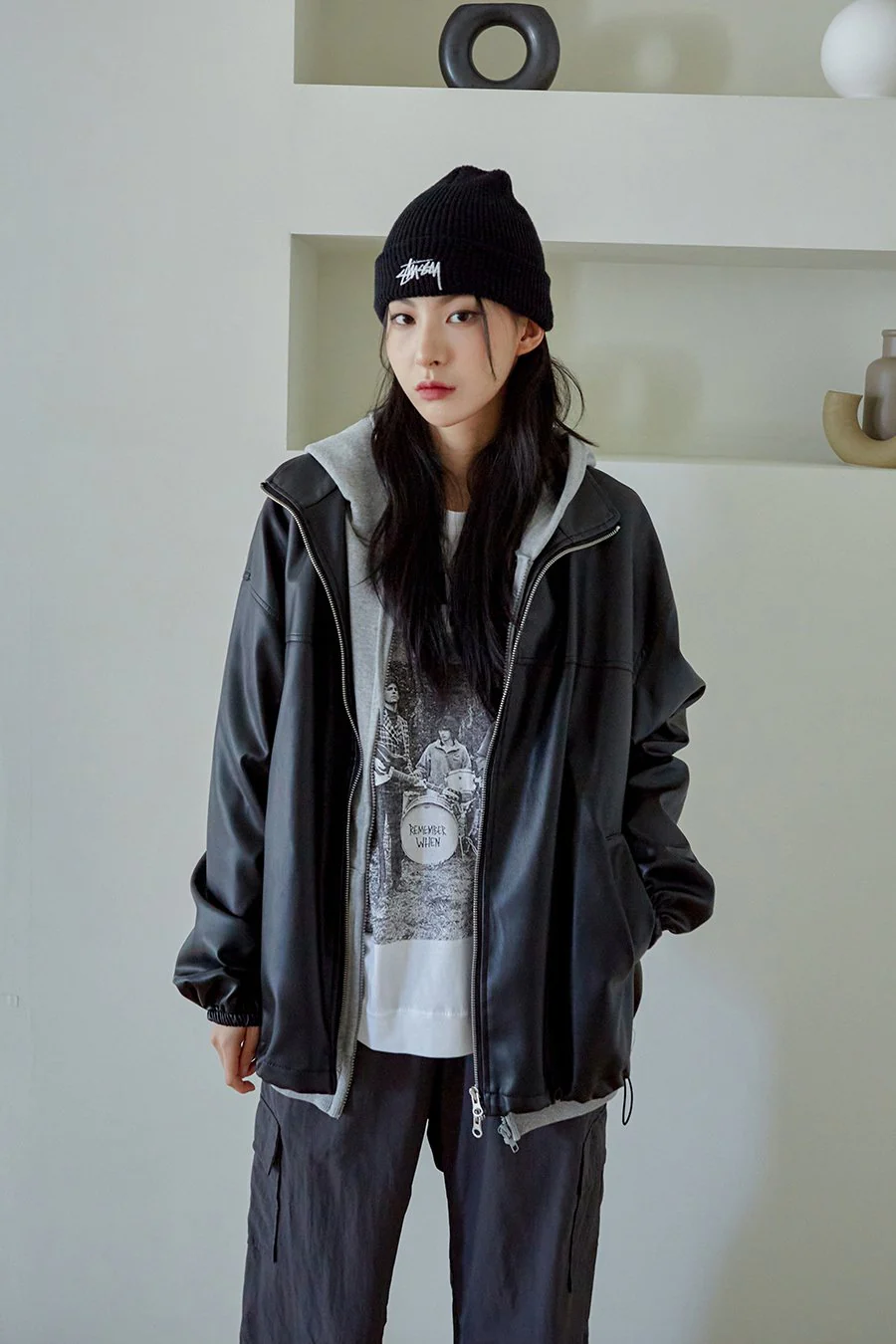 Relaxed Fit Faux Leather Jacket J24 - Image 10