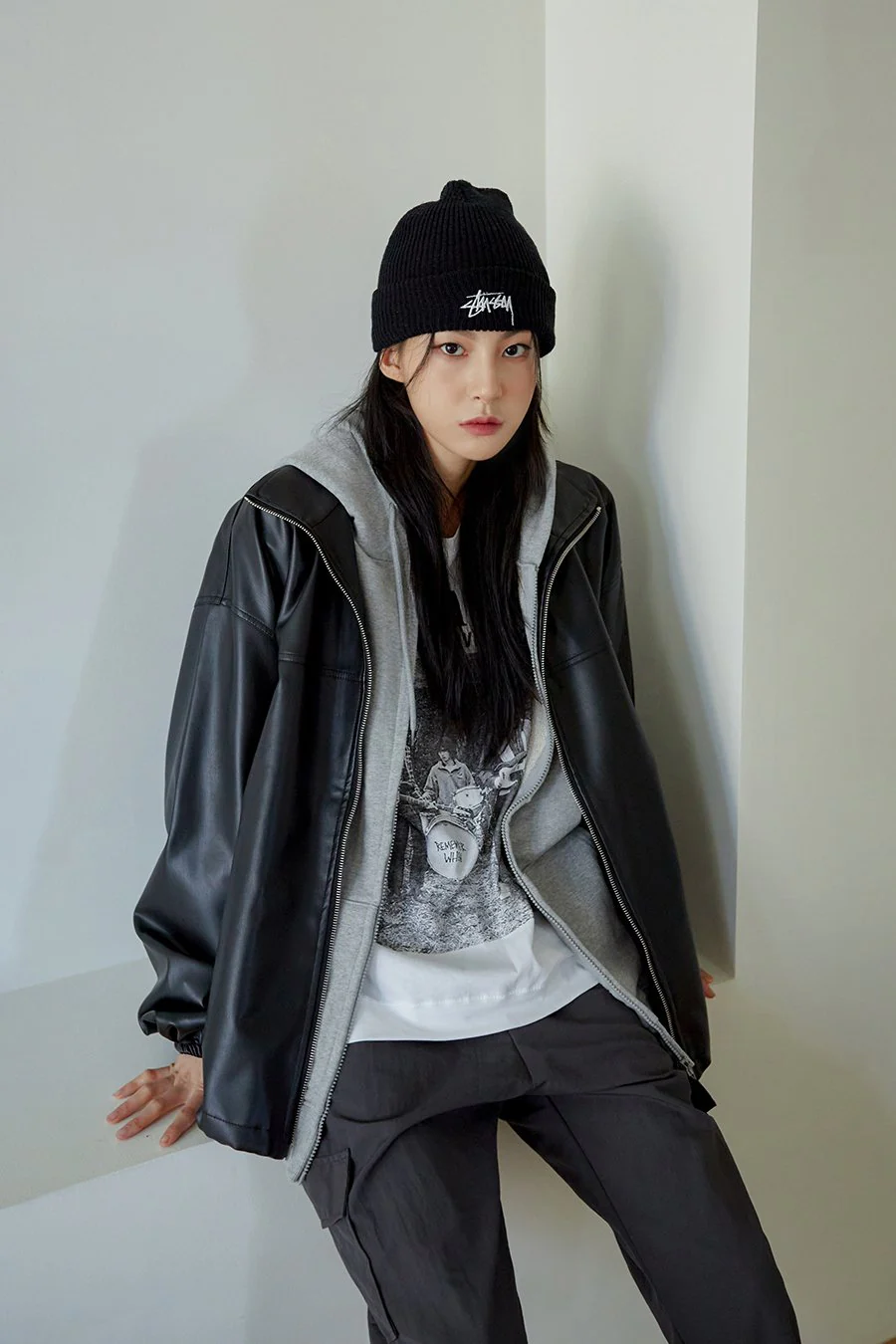 Relaxed Fit Faux Leather Jacket J24 - Image 13