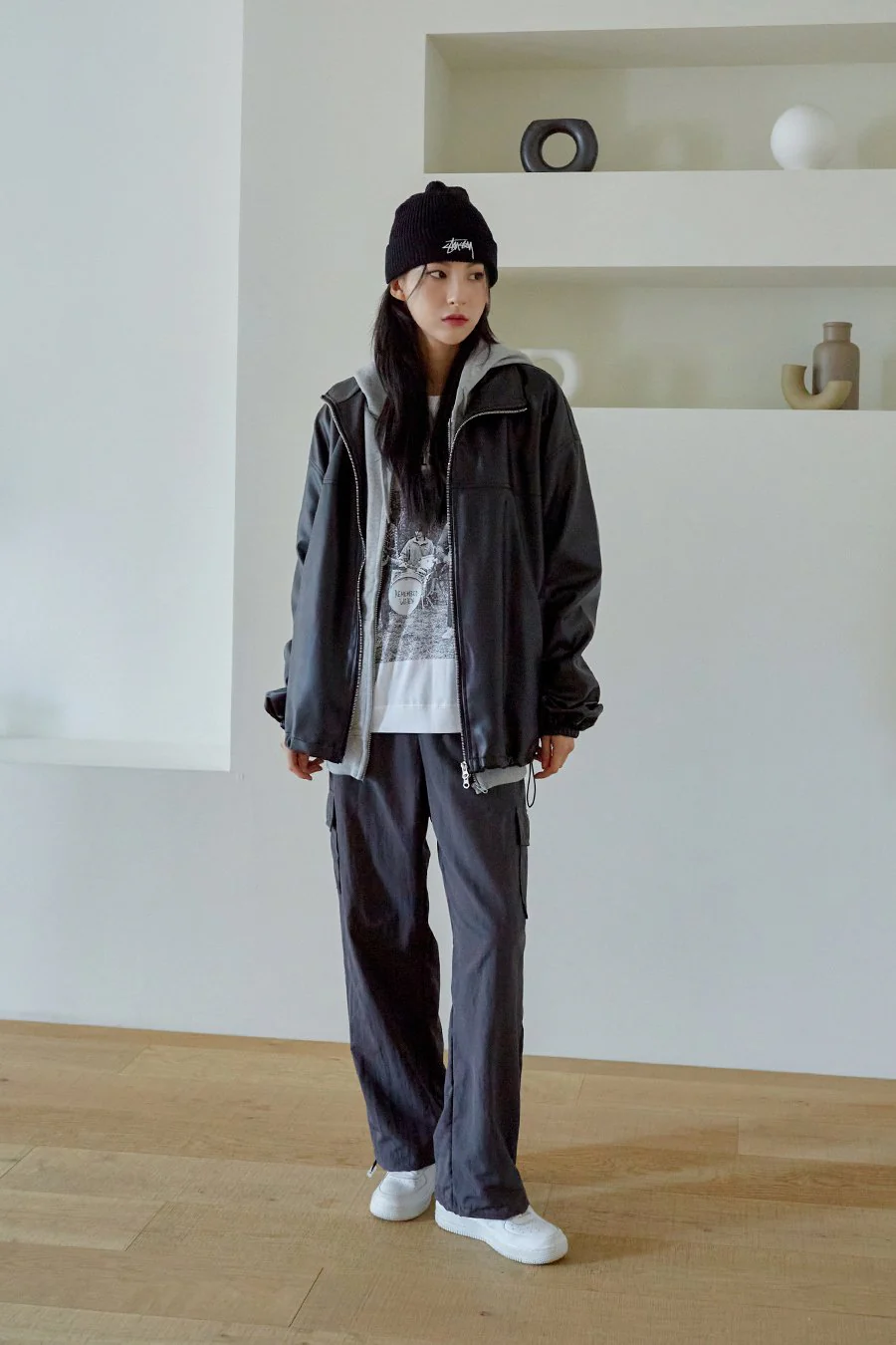 Relaxed Fit Faux Leather Jacket J24 - Image 3