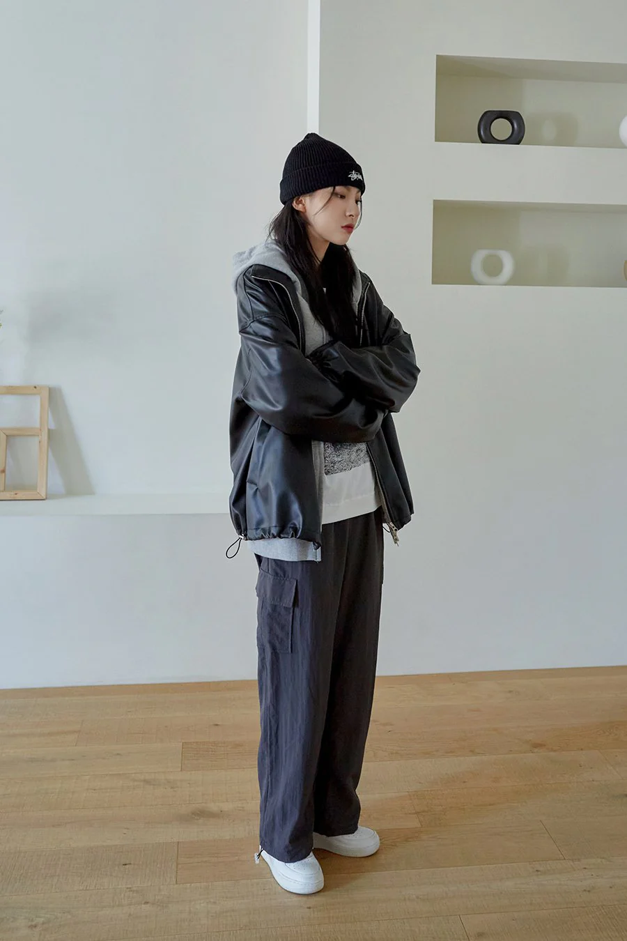 Relaxed Fit Faux Leather Jacket J24 - Image 5