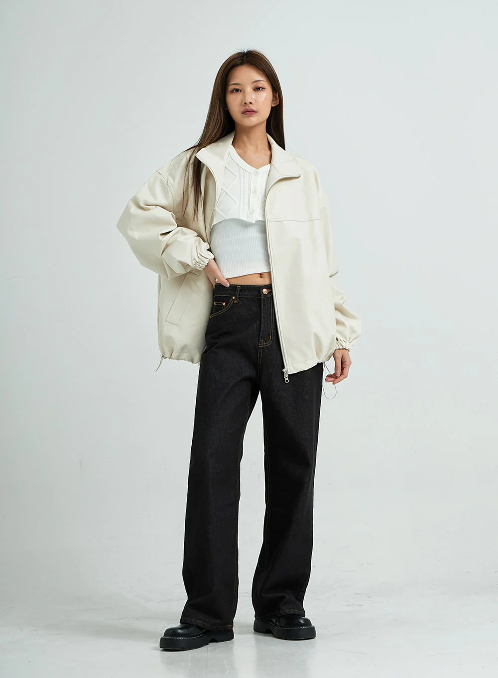 Relaxed Fit Faux Leather Jacket J24 - Image 6