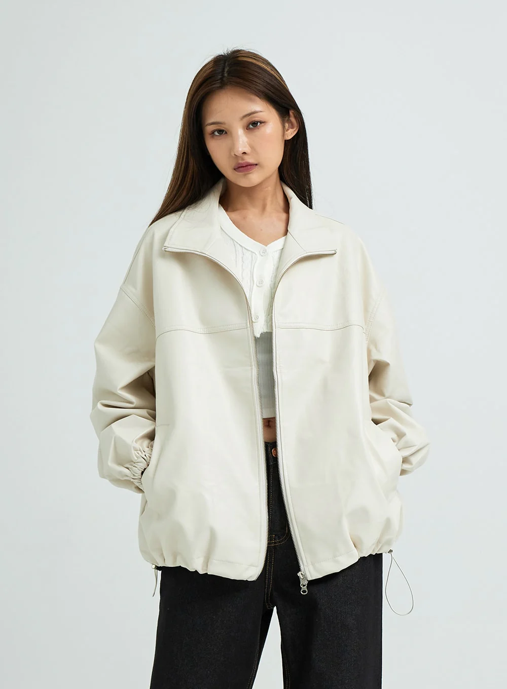 Relaxed Fit Faux Leather Jacket J24 - Image 8