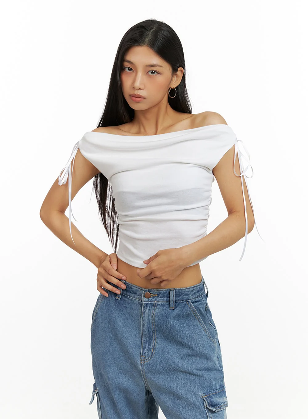 Ribbon Chic Off Shoulder Crop Top IU412 - Image 3