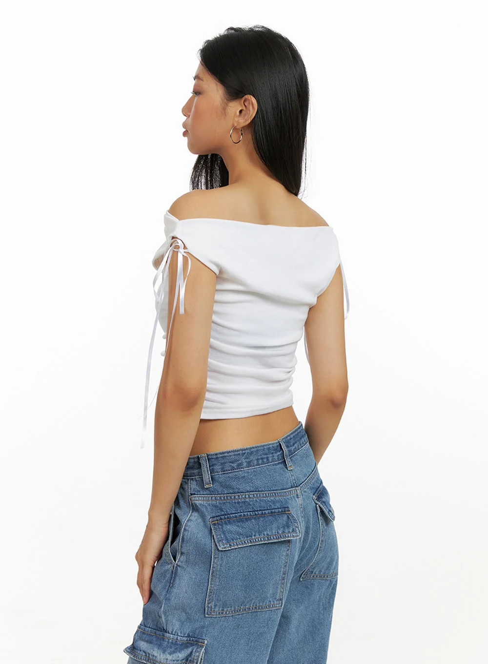 Ribbon Chic Off Shoulder Crop Top IU412 - Image 4