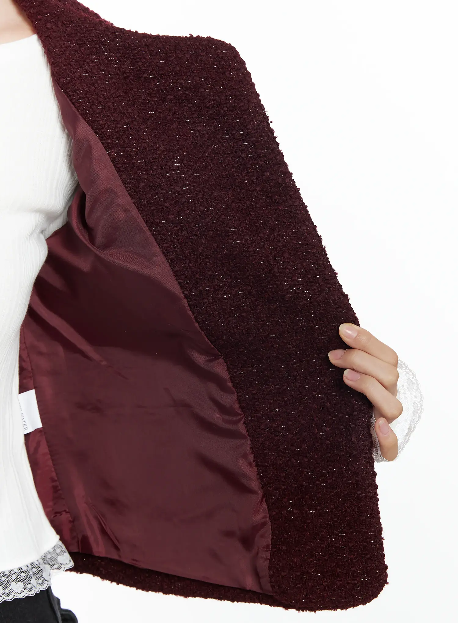 Round Neck Buttoned Tweed Jacket IF520 - Image 11