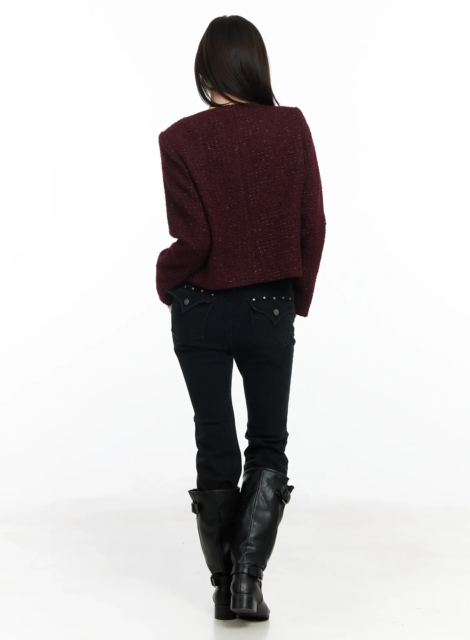 Round Neck Buttoned Tweed Jacket IF520 - Image 5