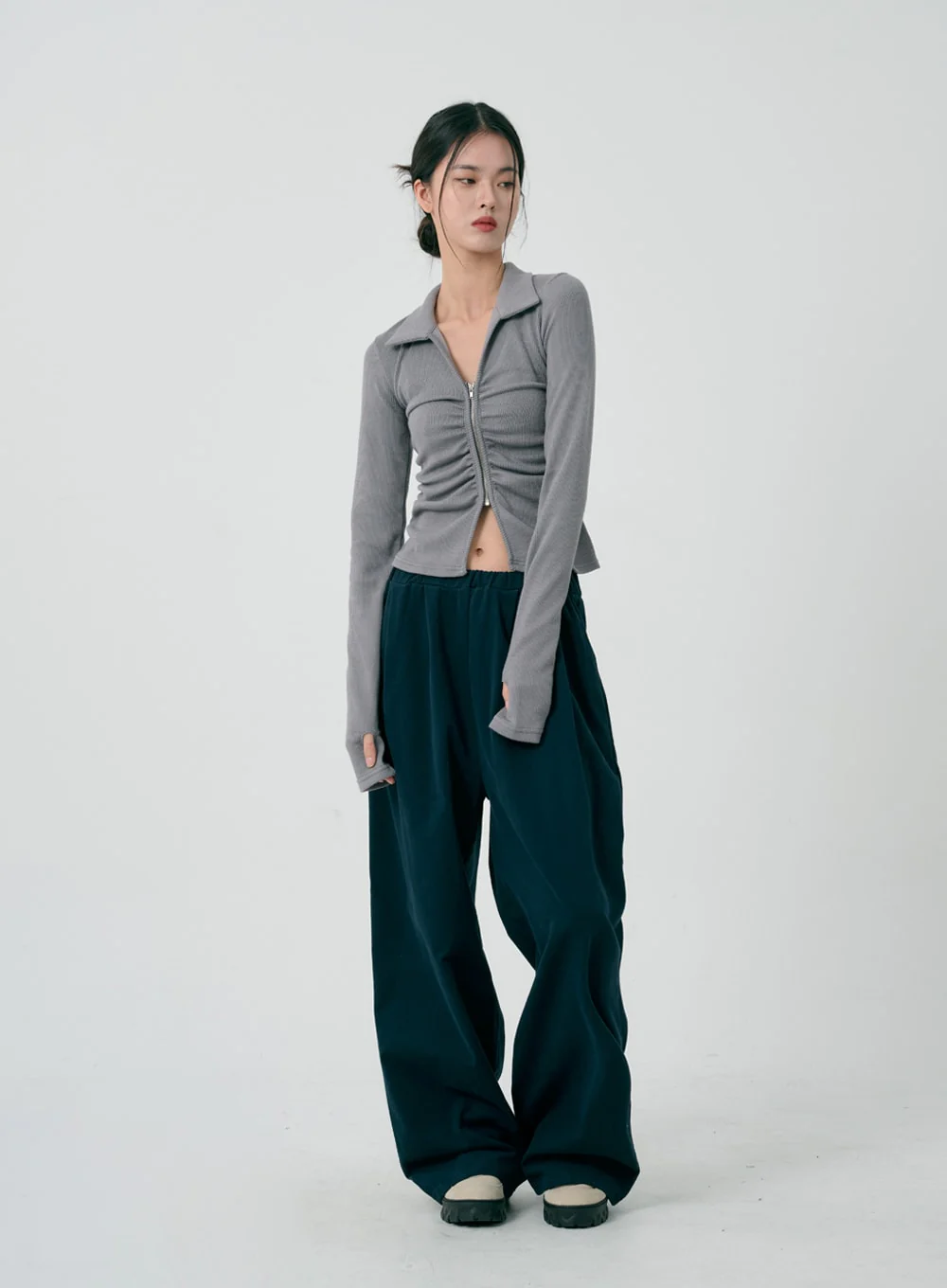 Ruffle Zipper Long Sleeve Top ID08 - Image 10