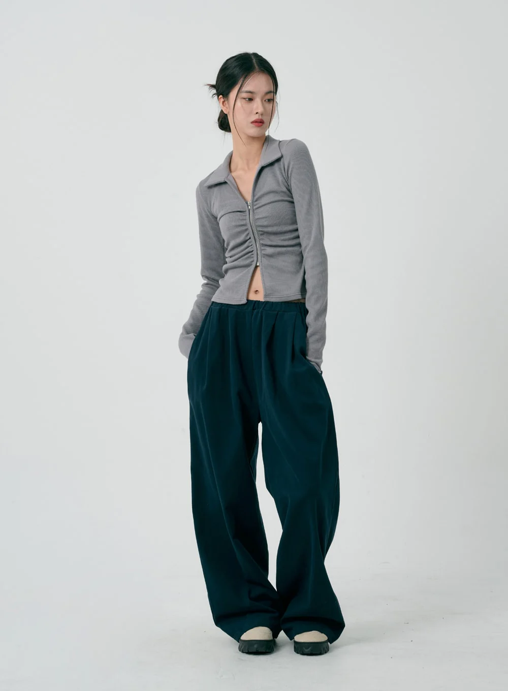 Ruffle Zipper Long Sleeve Top ID08 - Image 11