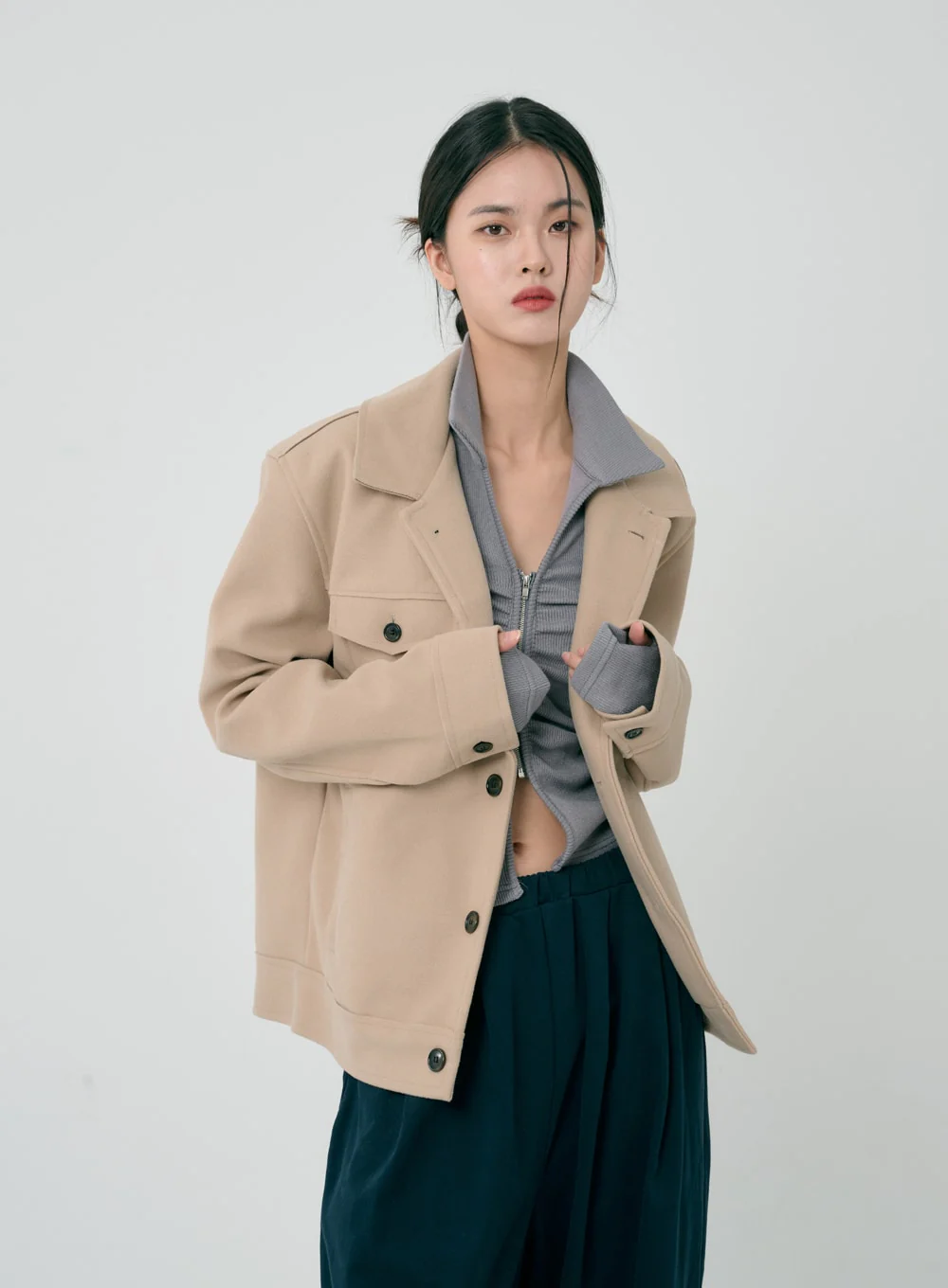 Ruffle Zipper Long Sleeve Top ID08 - Image 17