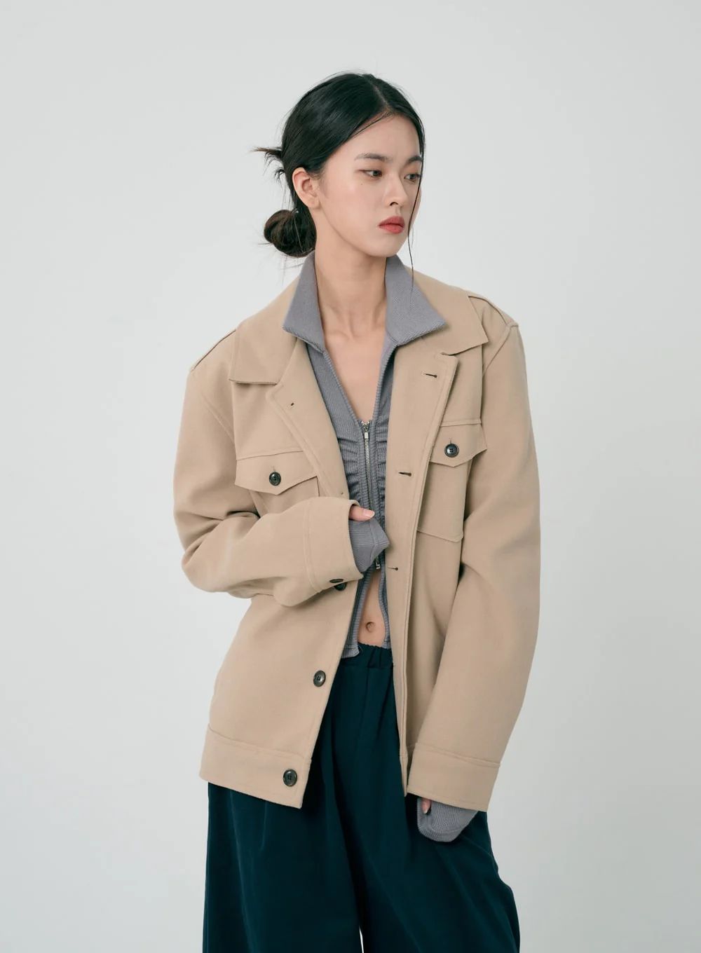 Ruffle Zipper Long Sleeve Top ID08 - Image 18