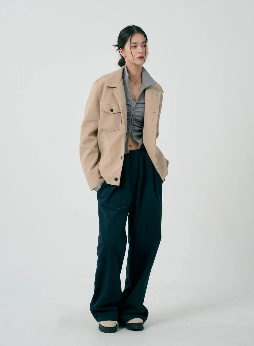 Ruffle Zipper Long Sleeve Top ID08 - Image 19