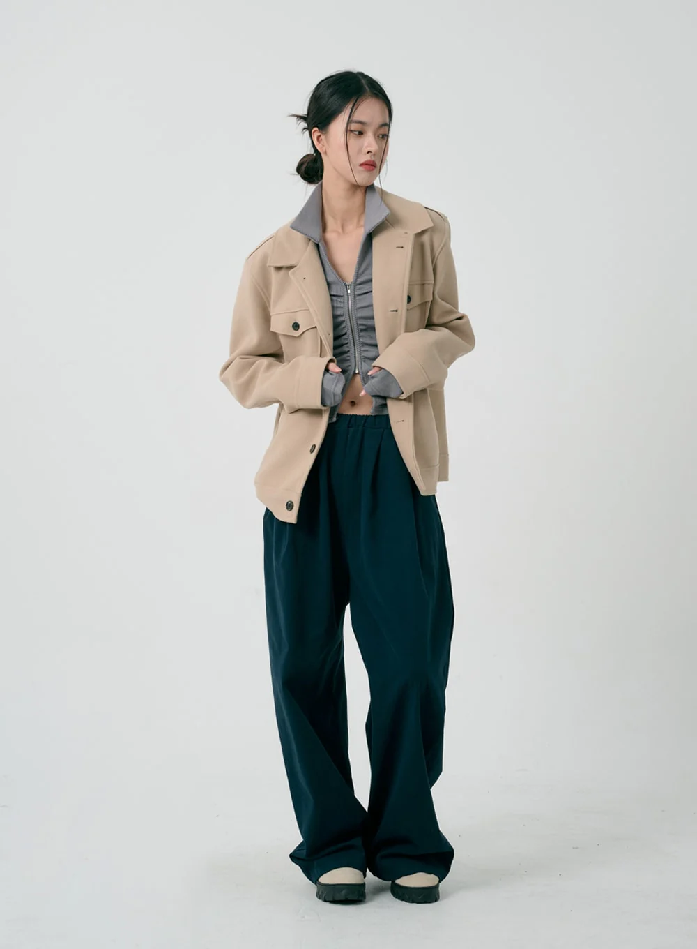 Ruffle Zipper Long Sleeve Top ID08 - Image 20