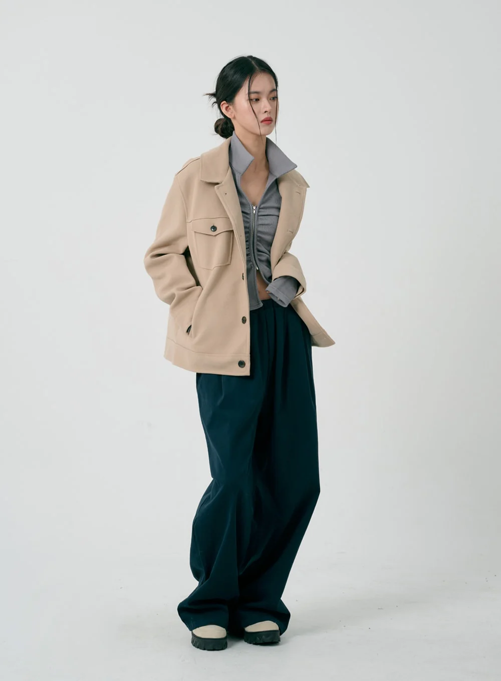 Ruffle Zipper Long Sleeve Top ID08 - Image 21