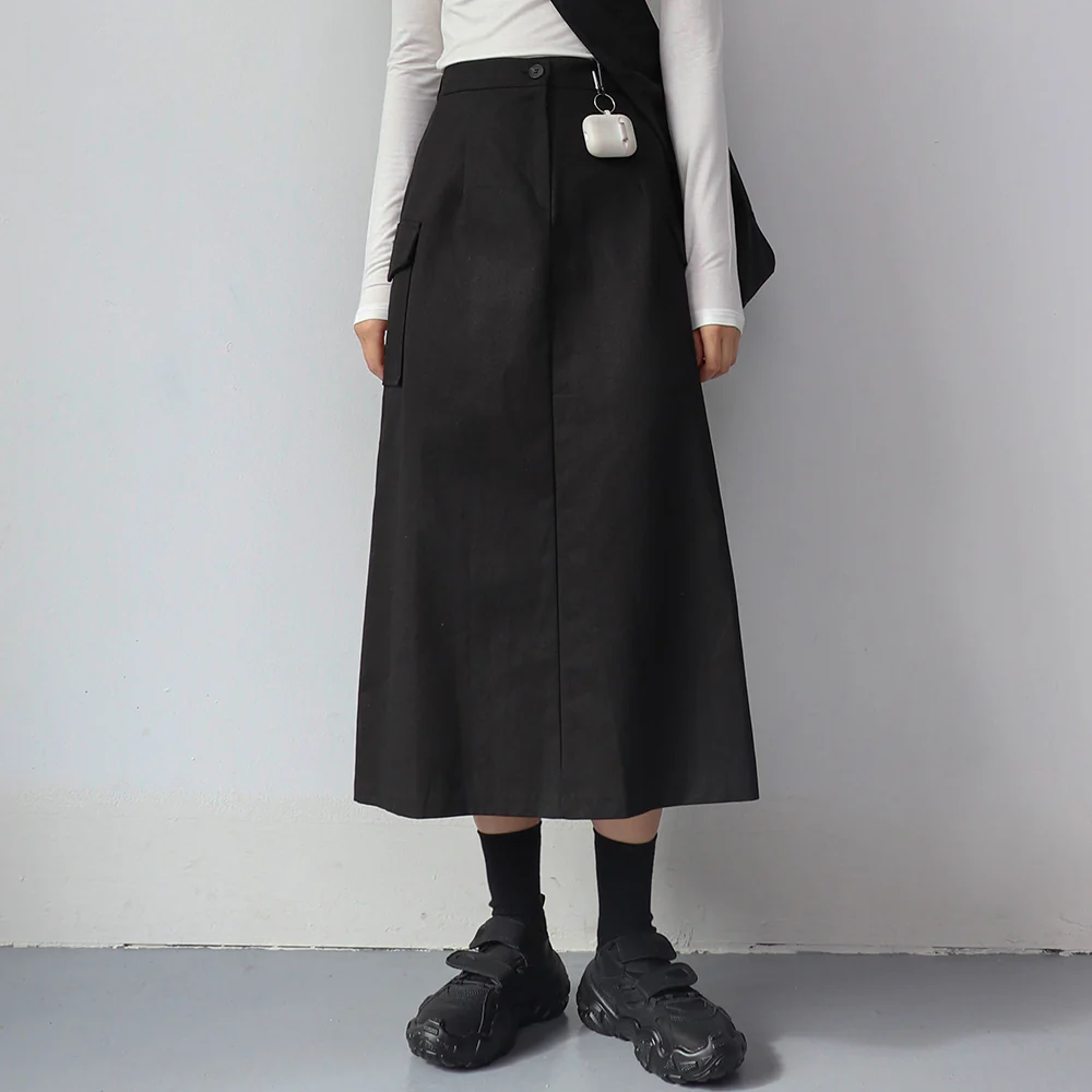 Simple High Waist Button Cargo Long Skirt CO05 - Image 4