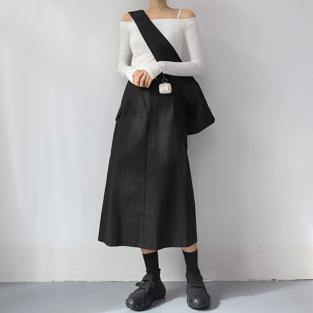 Simple High Waist Button Cargo Long Skirt CO05 - Image 6