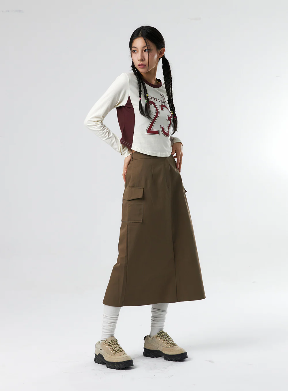 Simple High Waist Button Cargo Long Skirt CO05 - Image 9
