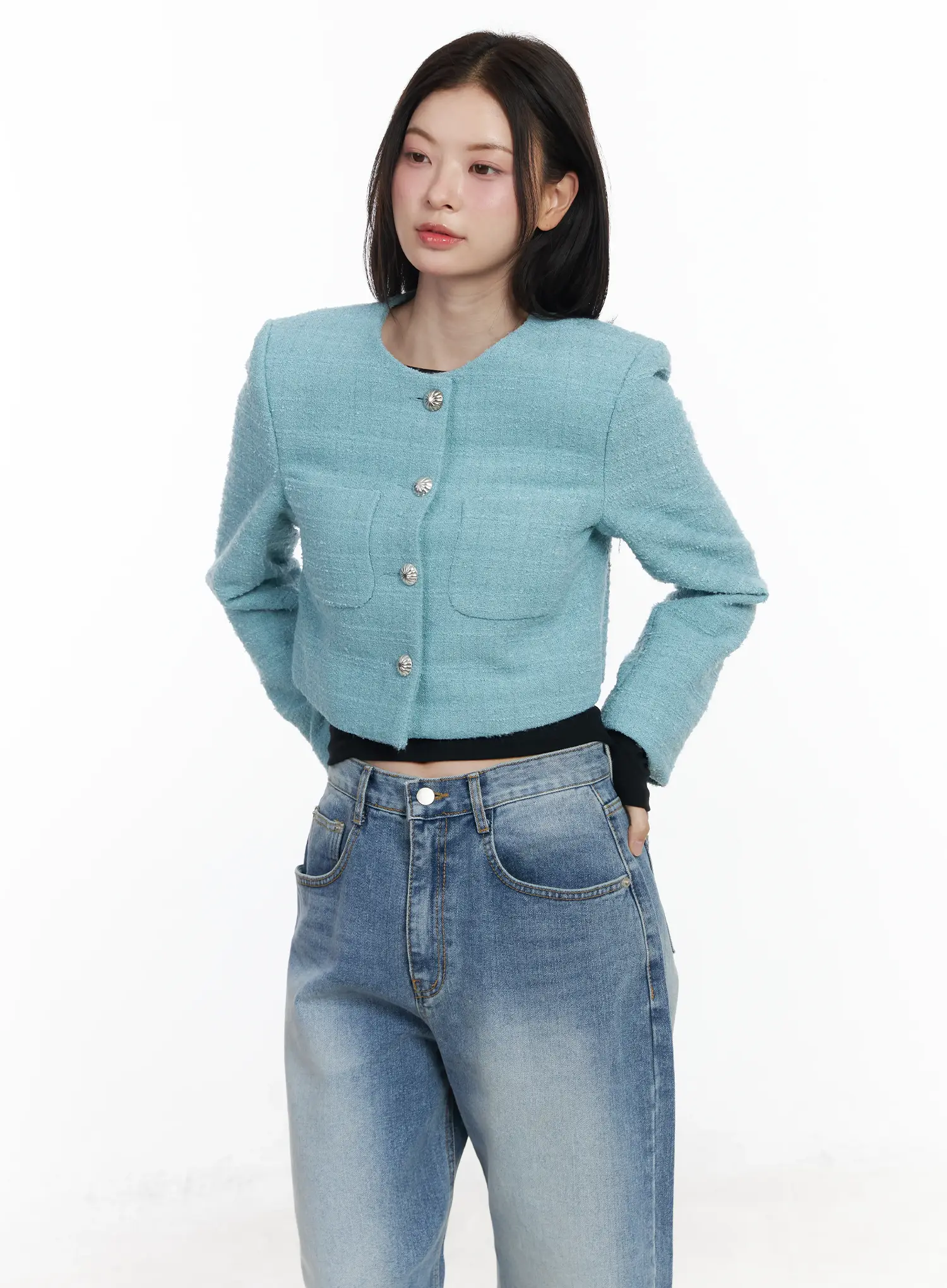 Tweed Button-Up Jacket IF520 - Image 12