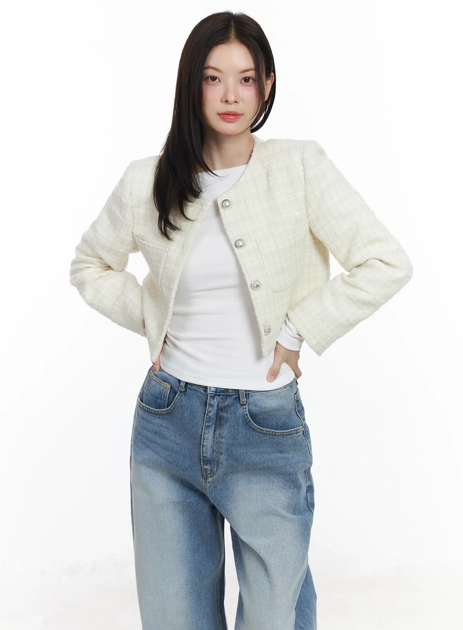 Tweed Button-Up Jacket IF520 - Image 3