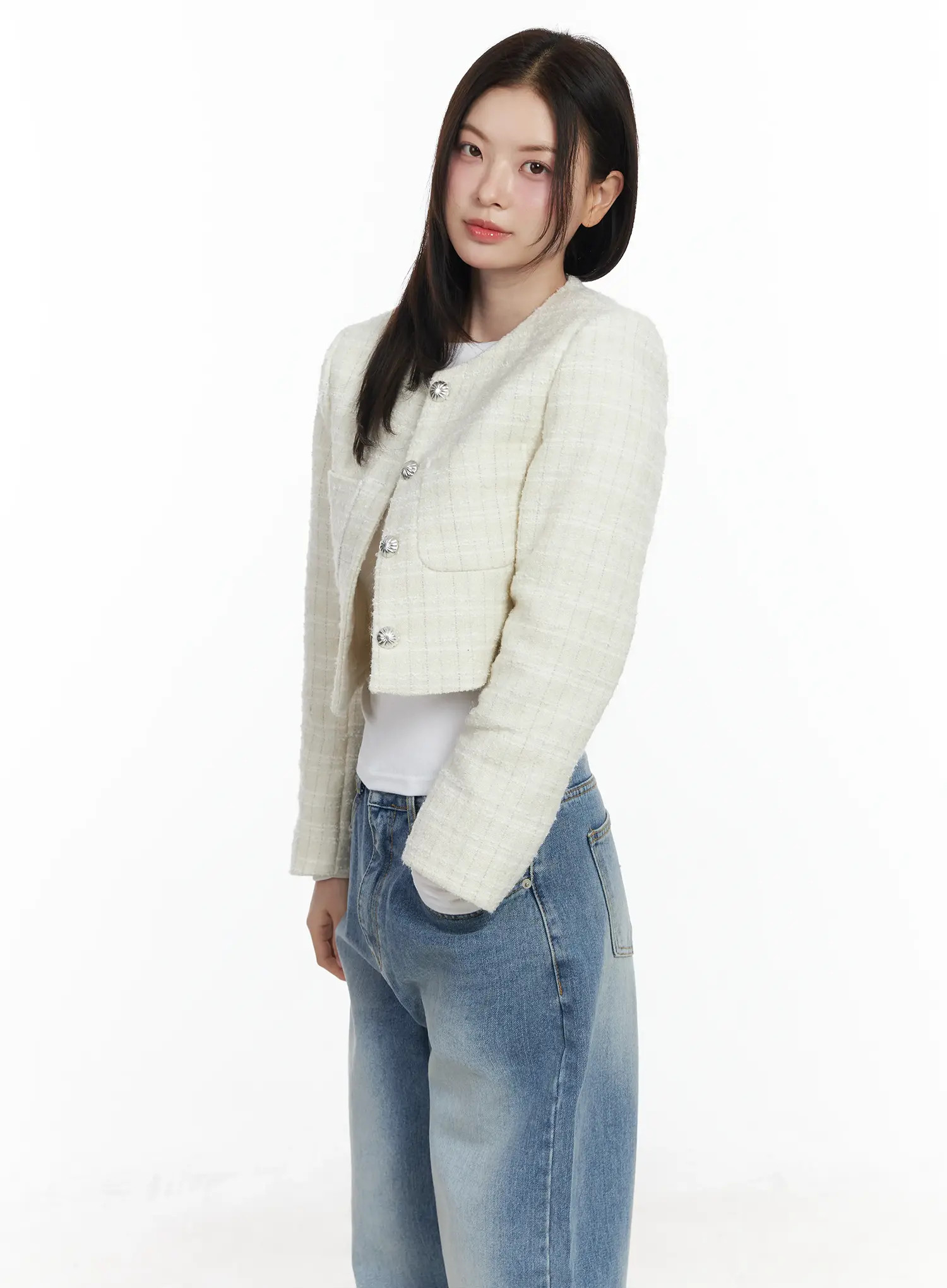 Tweed Button-Up Jacket IF520 - Image 4