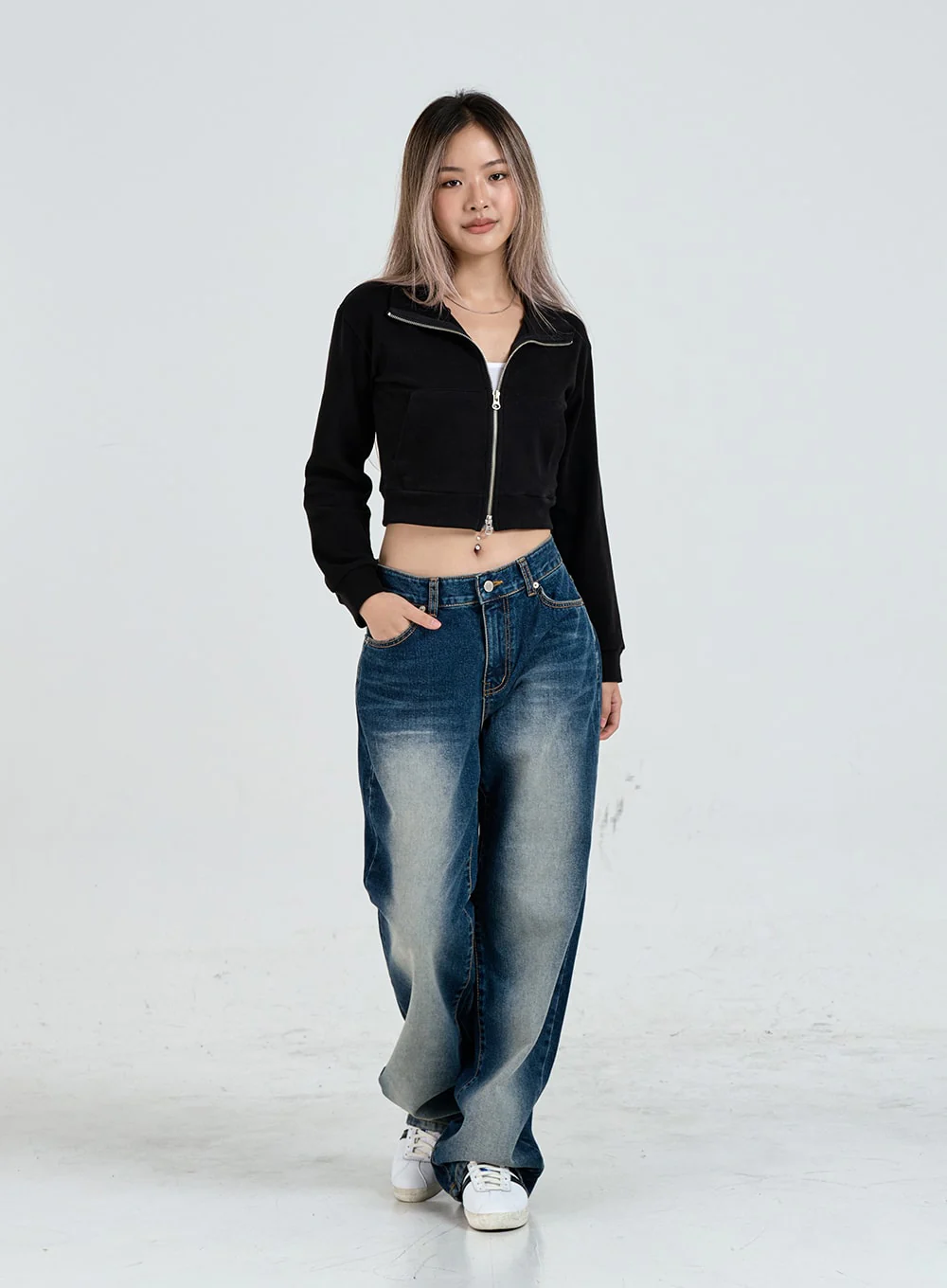 Wide Leg Faded Color Denim Pants CO11 - Image 10