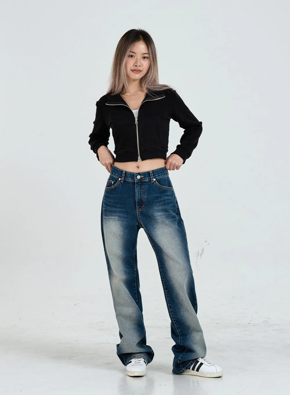 Wide Leg Faded Color Denim Pants CO11 - Image 7